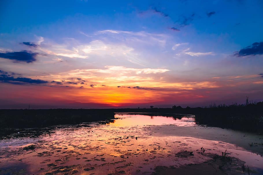 photography of body of water at sunset, seashore, sundown, dusk HD wallpaper