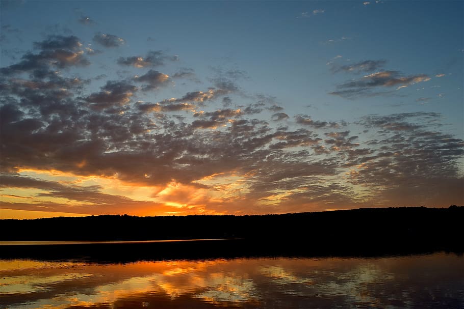 lake, sunset, clouds, sky, water, landscape, nature, reflection HD wallpaper