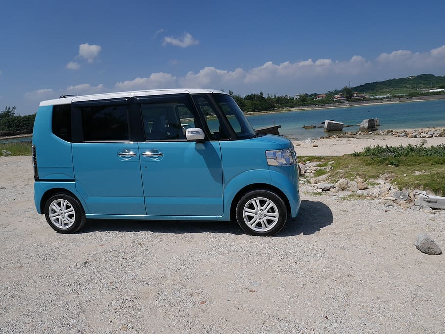 okinawa, sea, car, honda, nbox, blue sky, drive, journey, mode of transportation, HD wallpaper