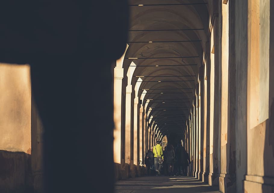 closeup photo of hallway, people walking in hallway, beige, wall HD wallpaper
