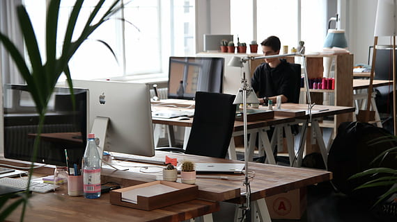 person sitting on chair with computer, people, man, office HD wallpaper