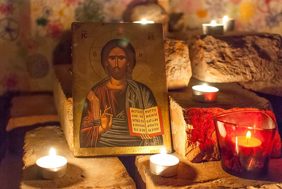 prayer space, icon, light, jesus, candle, burning, fire, spirituality HD wallpaper