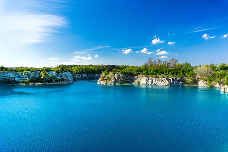 lazur, lake, sky, view, nature, water, blue, scenics - nature, HD wallpaper