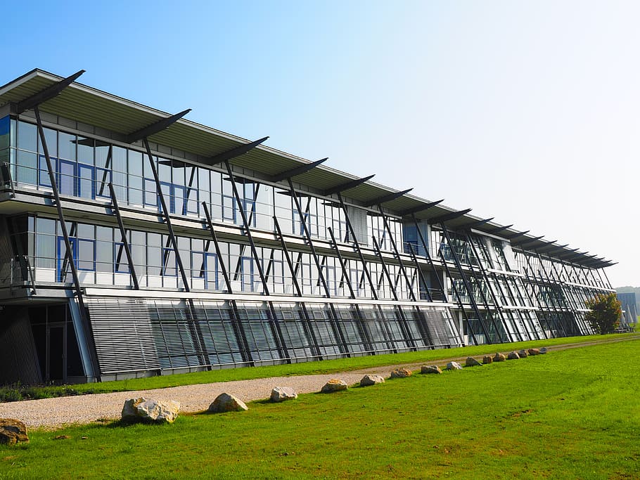 building, architecture, facade, glass, university, university ulm HD wallpaper