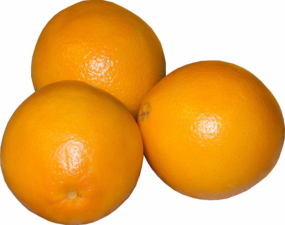 three orange fruits, oranges, sweet, food, on a white background HD wallpaper