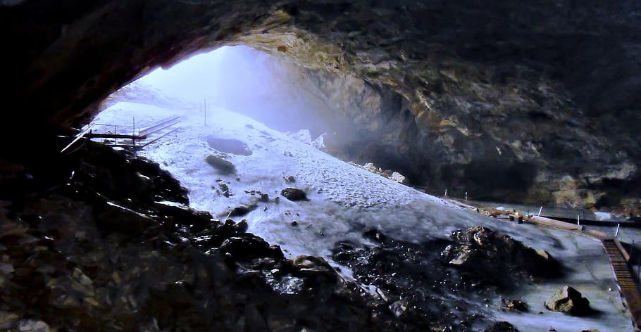 unterberg, ice cave, input, nature, water, rock, mountain, day HD wallpaper
