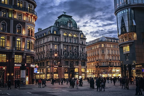 town at sunset, vienna, austria, city, evening, europe, architecture HD wallpaper