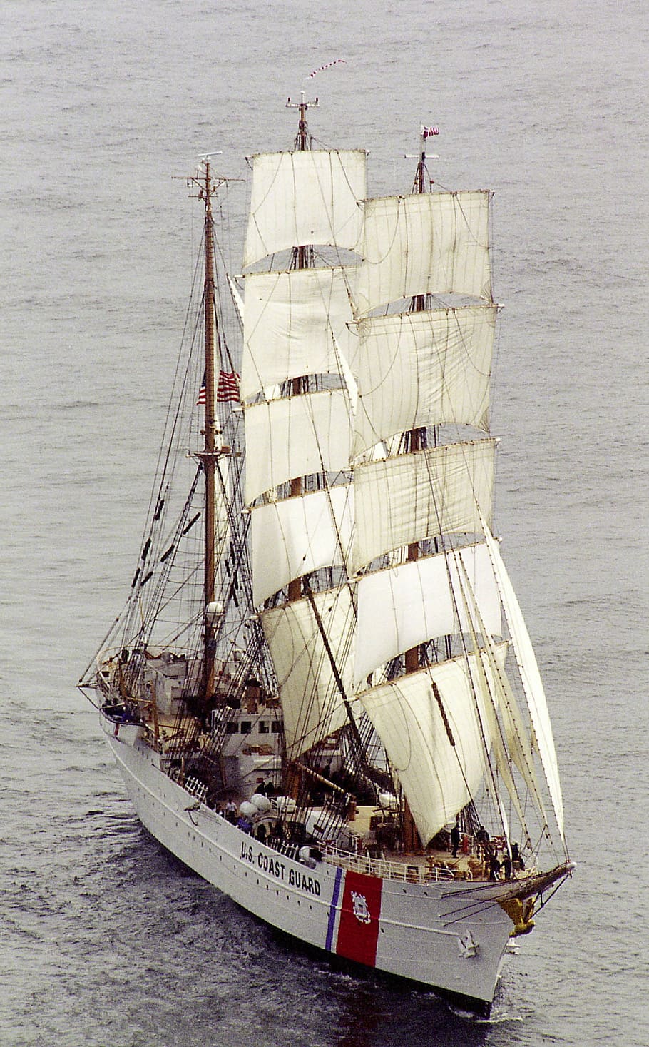 ship, cutter, three masted, barque, full sail, water, coast guard, HD wallpaper