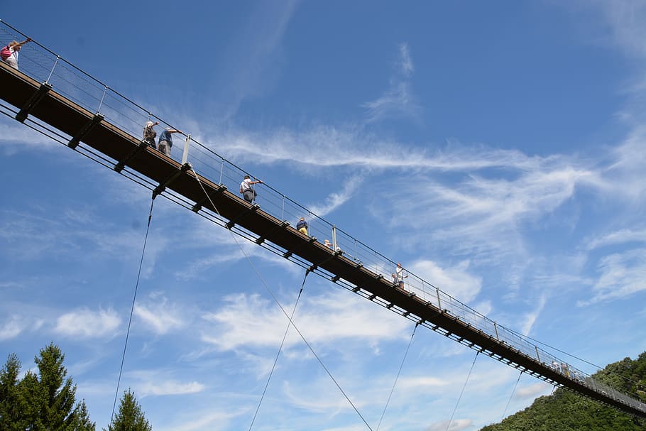 suspension bridge, hunsrück, hiking, risk, geierlay, sky, cloud - sky, HD wallpaper