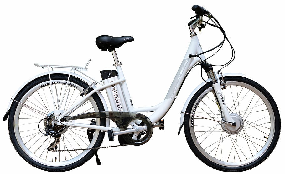 white bicycle illustration, electric, e-bike, background, wheel, HD wallpaper