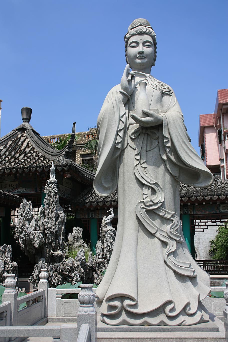guanyin, stone, temple, sculpture, art and craft, statue, human representation