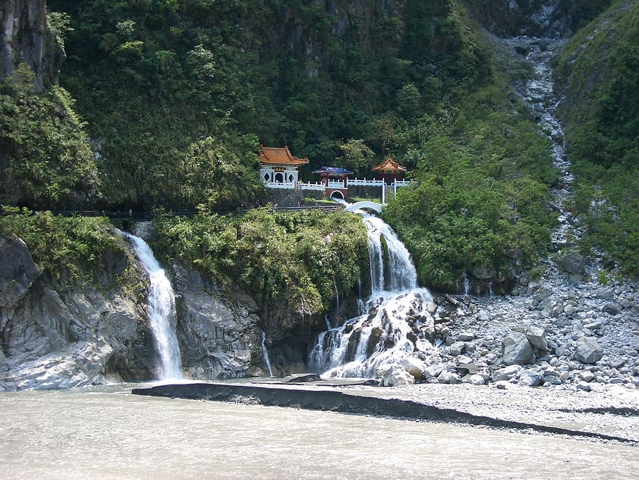 Taiwan, Waterfall, tarokko, nature, river, stream, forest, flowing Water HD wallpaper