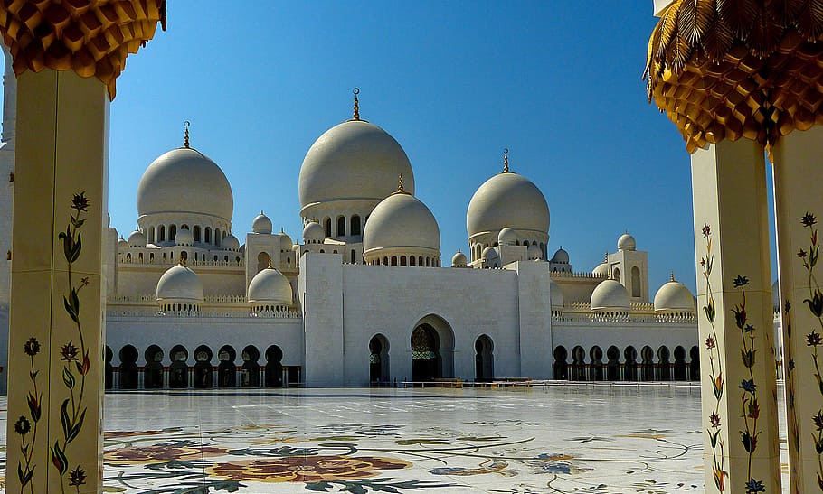white mosque at daytime, Uae, Believe, islam, architecture, abu Dhabi, HD wallpaper