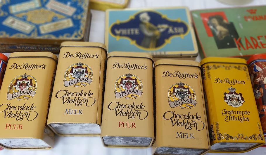 Tin, Boxes, Metal, packaging, container, can, vintage, retro HD wallpaper