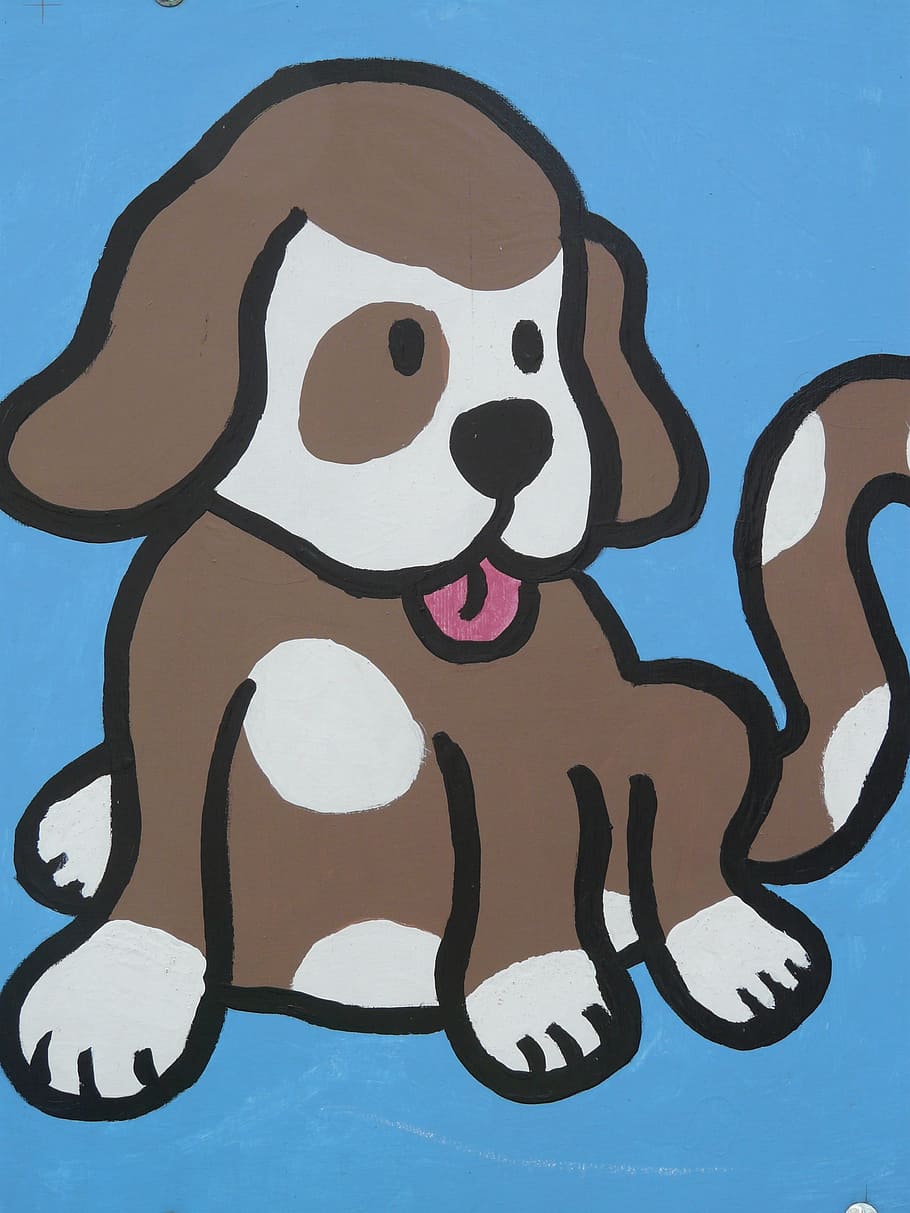 brown and white dog illustration, comic, figure, image, paint, HD wallpaper
