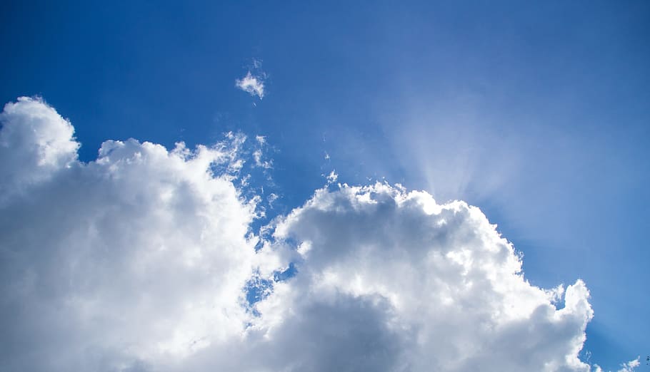 sky, clouds, rays, blue, clouds form, covered sky, sunny, nature HD wallpaper
