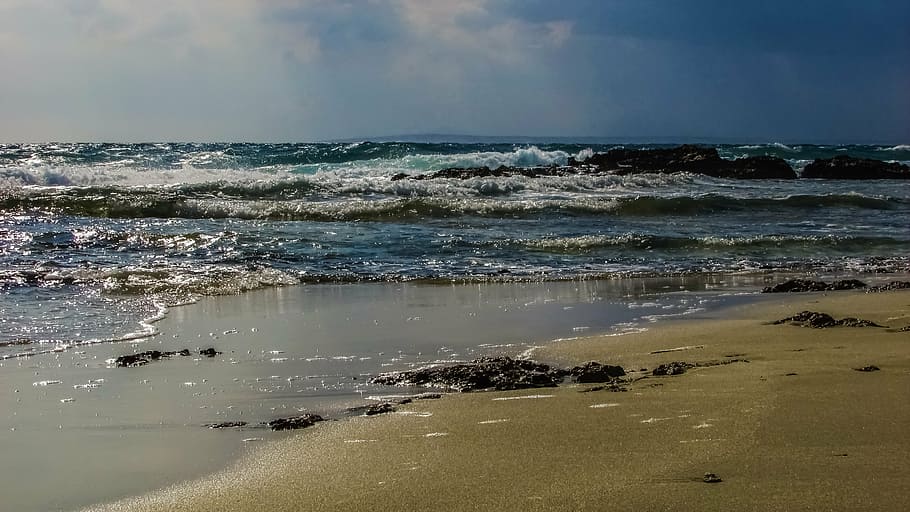 storm, waves, sea, beach, autumn, season, weather, nature, scenery HD wallpaper