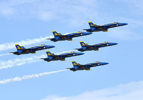six blue flying jets, blue angels, navy, precision, planes HD wallpaper