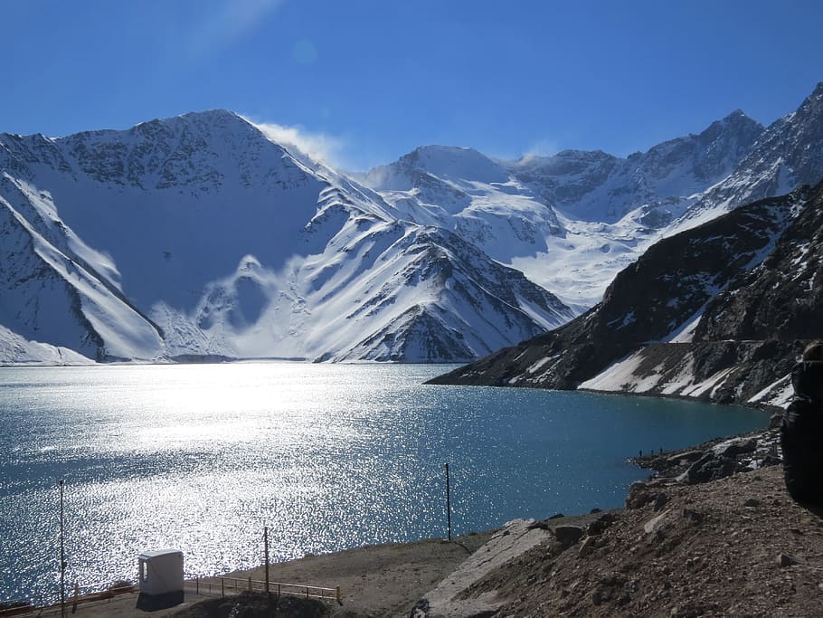 snowy mountain, nevado, sol, blue, lake, landscape, christmas HD wallpaper