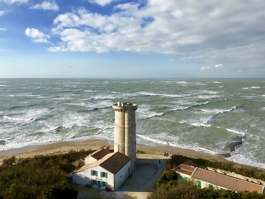 lighthouse, sea, sky, nautical, tourism, wave, ocean, water HD wallpaper