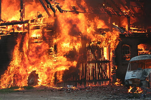 time lamps photo of burning house, fire, delete, brand, fire fighting HD wallpaper