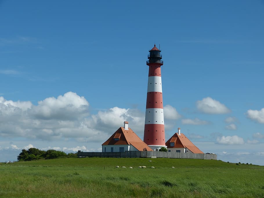 Lighthouse, Westerhever, Holiday, sky, north sea, blue, architecture HD wallpaper