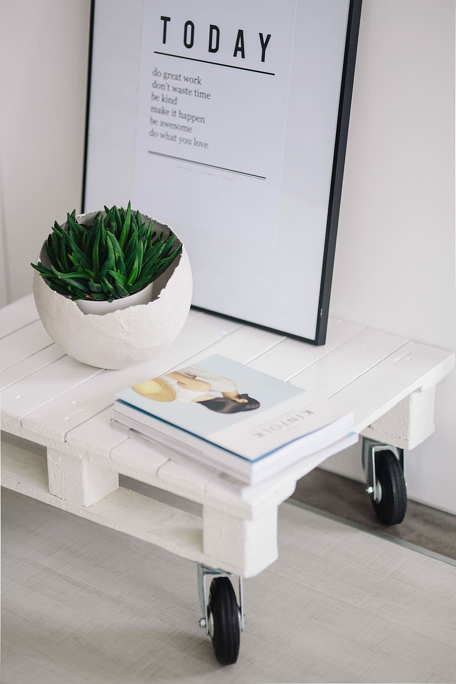 Green plant with magazines, white, journal, business, no People