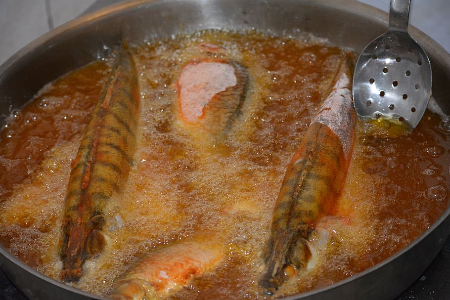 fish, baking, freshwater fish, food, cooking, cooking Pan, meal HD wallpaper