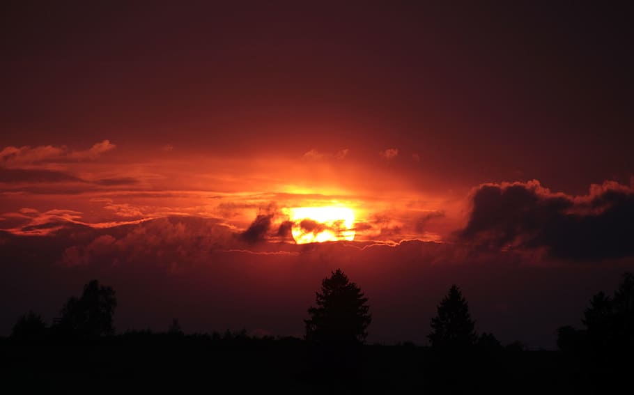 photography of sunrise with clouds, sunset, abendstimmung, setting sun HD wallpaper
