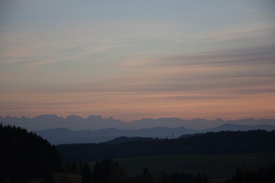 alpine, sunset, mountains, sky, evening sky, afterglow, landscape HD wallpaper