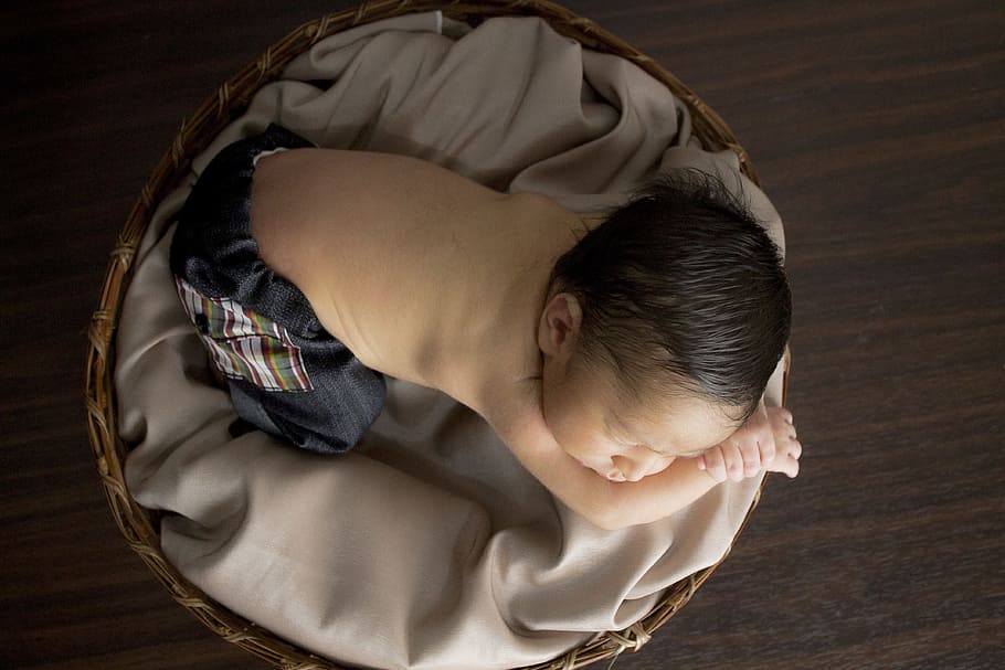 Basket, baby, sleeping, child, one Person, people, lying Down HD wallpaper