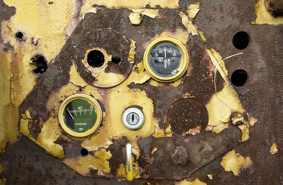 rust, industrial, abandoned, gauges, engine, old, no people HD wallpaper