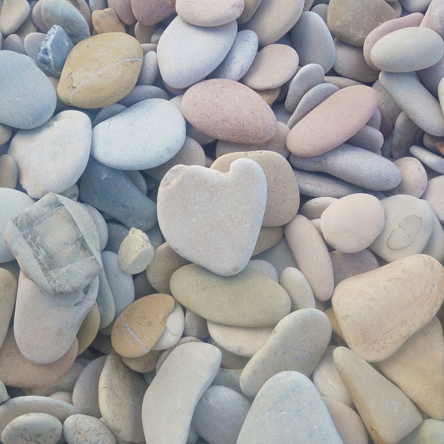 Sassi, Sea, Beach, Heart, Love, Dawn, nature, summer, pebbles, HD wallpaper