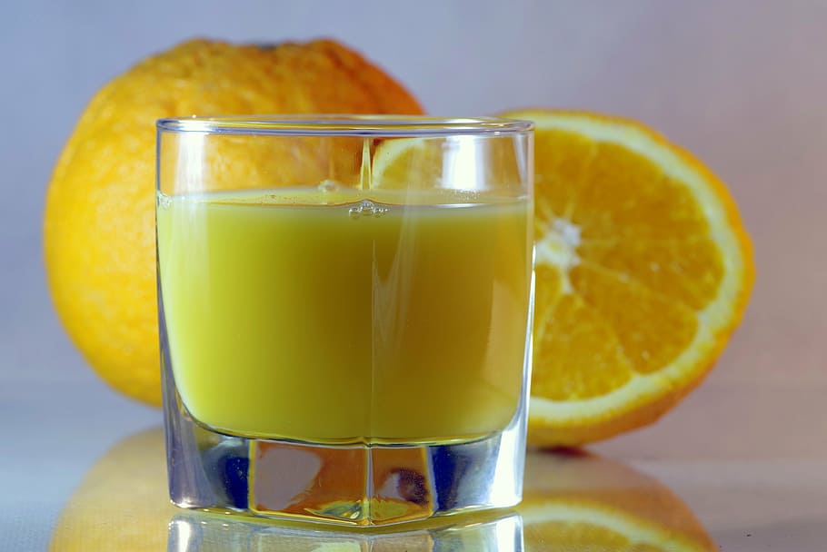 clear drinking glass with orange juice, fruit, citrus, refreshment HD wallpaper