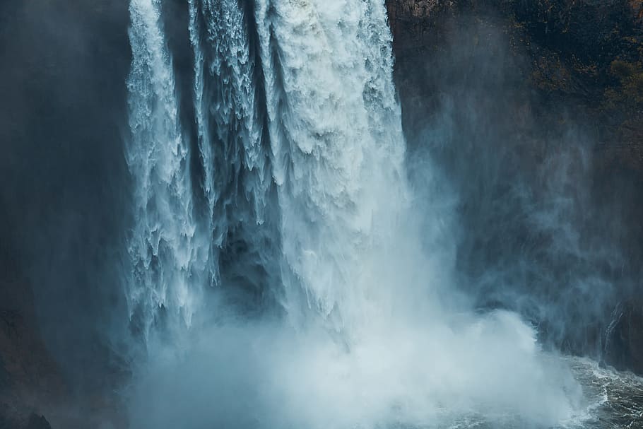 photo of waterfalls rushing into the sea, water fakks\], motion HD wallpaper