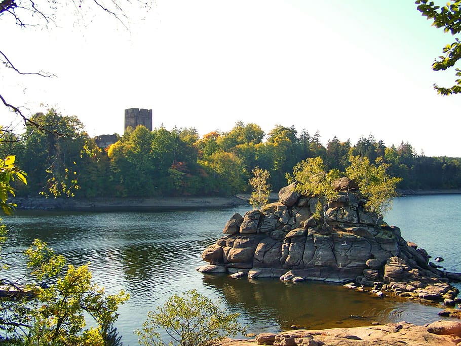 small island, in ottenstein-lake, nature, recreation, water, HD wallpaper