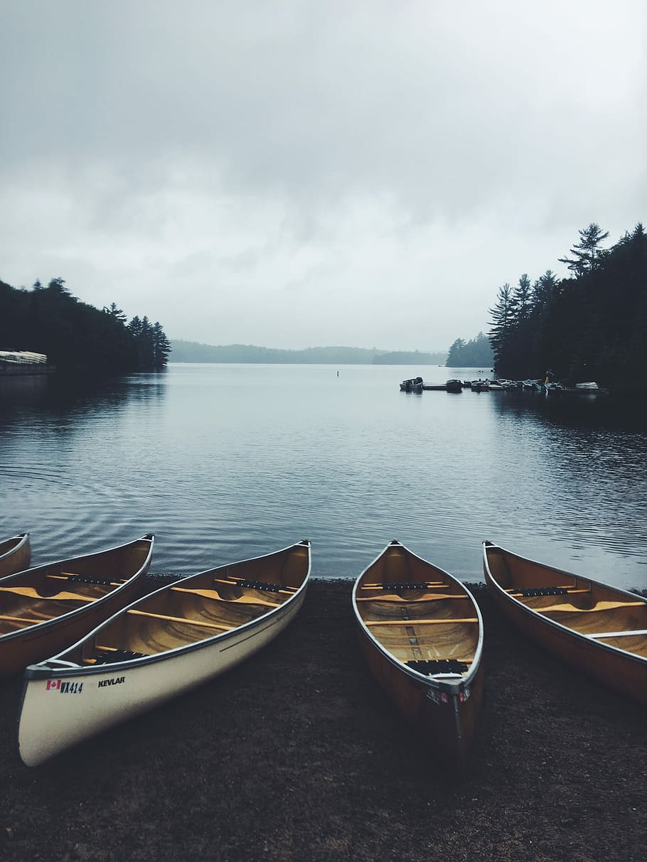 Canadian Wilderness, five boat beside body of water, nautical vessel HD wallpaper