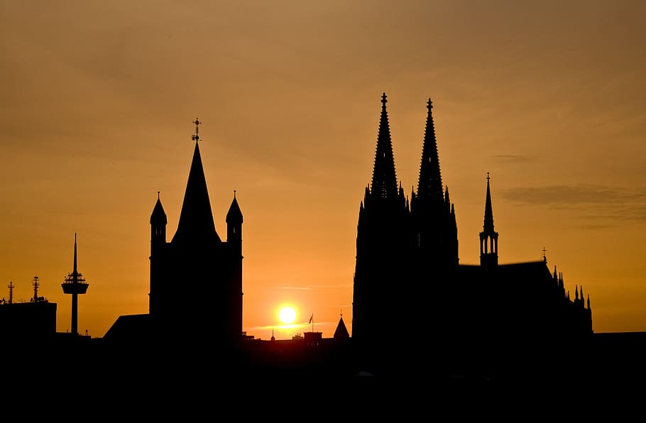 Silhouette of Building during Sunset, sky, sunrise, architecture HD wallpaper