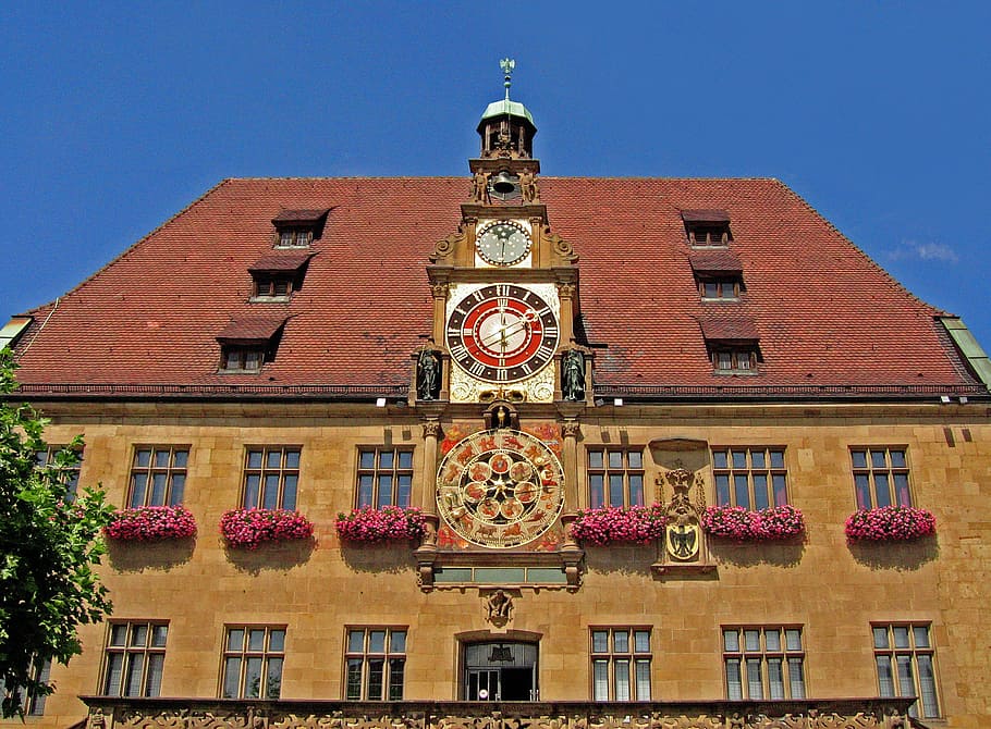 town hall, heilbronn, historically, clock, old town, clock face, HD wallpaper