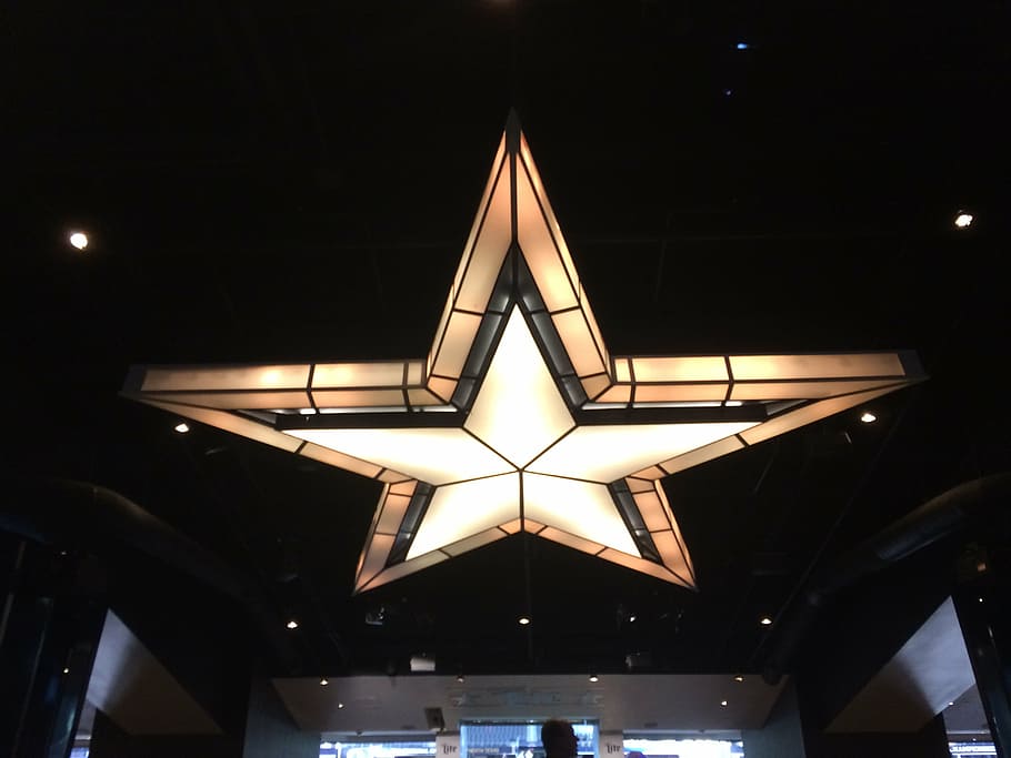 brown star ceiling lamp, lighting, dallas, cowboys, illuminated, HD wallpaper