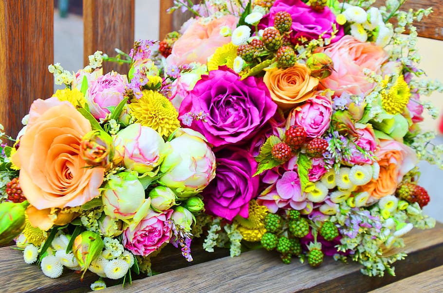 roses, hydrangeas, chrysanthemums, and lilies bouquet, flowers HD wallpaper