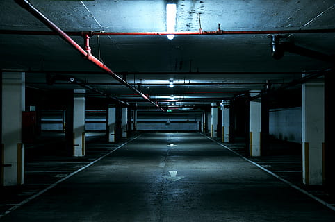 dark, empty, lights, parking lot, public domain images, architecture HD wallpaper