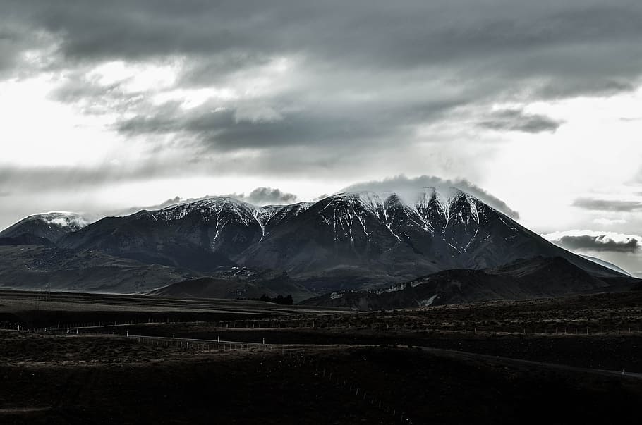 snow covered mountain photo, gray mountain, silhouette, stratocumulus HD wallpaper