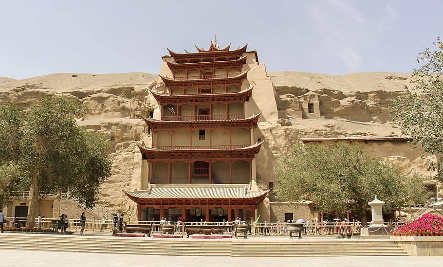 temple near road at daytime, china, gansu province, dunhuang, HD wallpaper