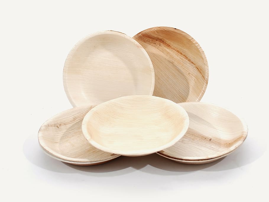 round, plates, palm leaf, material, dishware, wooden, wood - Material HD wallpaper