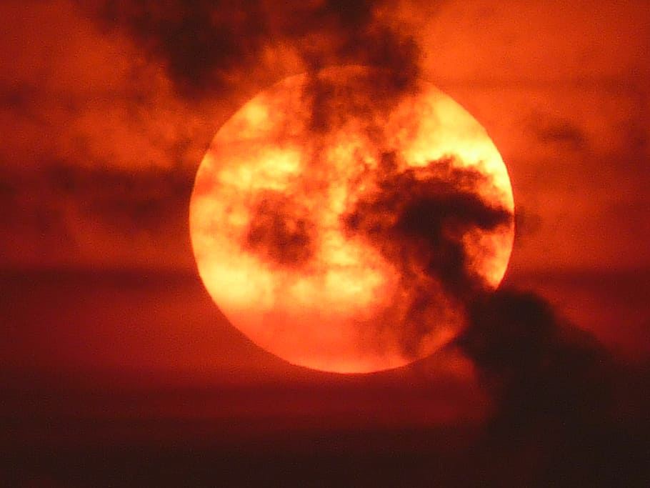 Online crop | HD wallpaper: red moon, sun, sunset, fire, sky, clouds ...