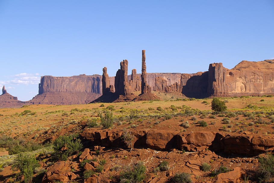 sand poles, three sisters, red, monument valley, utah, usa, HD wallpaper