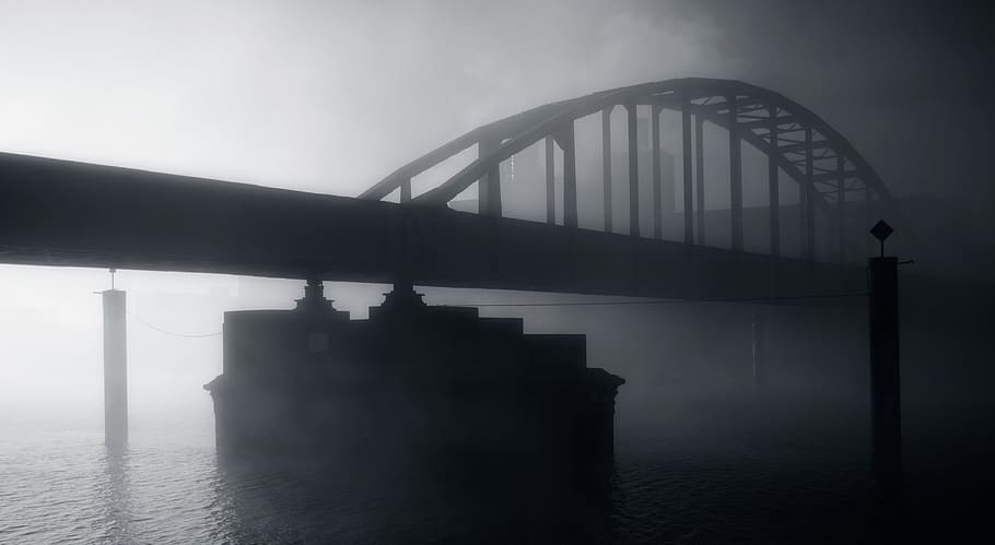 Bridge, Water, River, Light, Fog, against light, maastricht HD wallpaper