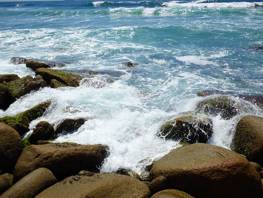 brazil, santa catarina, pink beach, water, motion, sea, rock, HD wallpaper