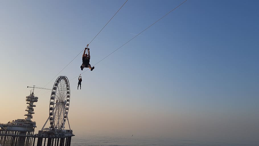 scheveningen, action, fun, sky, copy space, water, sea, risk HD wallpaper